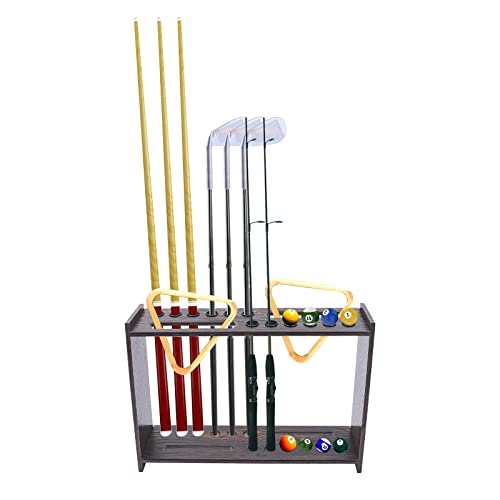 Golf Clubs Billiards Pool Cue Rack, Holds 12 Billiards Stick, 2 Pool Triangle Racks and Billiards Accessories Pool Balls, Pool Tables Organizer Display Stand - style: style 3