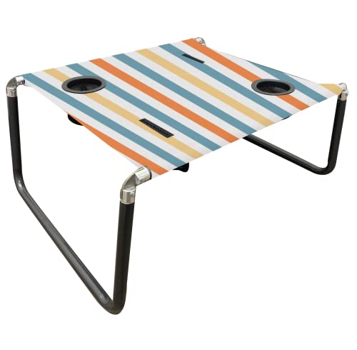 Neso Beach Table - Lightweight, Portable and Foldable Table for Beach, Camping and Outdoor Adventures - Stable Surface - with Cup Holder for Drinks and Phone Pockets - Vintage Stripes - color: Vintage Stripes