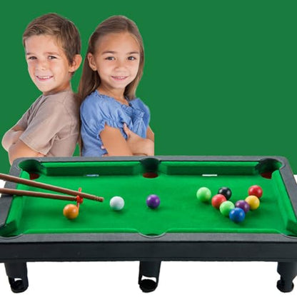 1Set Mini Tabletop Pool Set Small Billiards Game Includes Game Balls, Sticks and Triangle Rack Travel Friendly Office Desk Games for The Whole Family