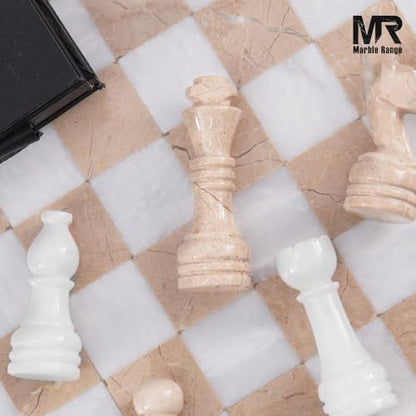 Marble Chess Set 15" Inches White & Verona with Storage Box and 2 Extra Queen Handmade Classic Board Games for Adults, Luxury Marble Chess Board & Chess Pieces for Gifts - color: White & Verona