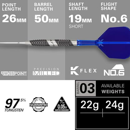 Target Darts 975 Ultra Marine 97.5% Tungsten Steel Tip Darts Set - Swiss Point Darts with K-Flex Integrated Flight and Shaft – Includes Dart Takoma Wallet, SP Tool, Dart Tips - size: 24G, style: Barrel 03