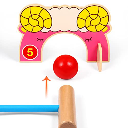 Toyvian Children Croquet Set with Croquet Wood Mallets, Classic Family Game for Lawn,Backyard,Park and More