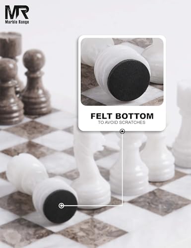 Marble Chess Set 12" Inches White and Oceanic with Storage Box and 2 Extra Queen Handmade Luxury Board Games for Adults, Ideal Chess Board Game & Marble Chess Set for Adults - color: White & Oceanic