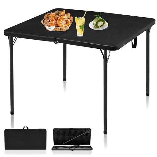 Kasunpul 34" Folding Table, Portable Square Folding Card Table with Collapsible Legs & Carrying Handle, Plastic Tables for Camping,Picnic, Office, Party, Black - color: Black