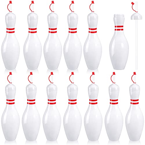 Funtery 12 Set Bowling Lovers Gifts for Men Women 25 oz Reusable Bowling Pin Plastic Water Bottles with Straws and Lids Sports Fans