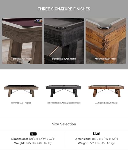 Plank & Hide - Isaac Slate Pool Table (Silvered Ash Finish,7FT and 8FT) - size: 7FT With Installation