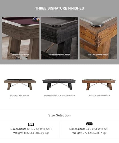 Plank & Hide - Isaac Slate Pool Table (Silvered Ash Finish,7FT and 8FT) - size: 7FT Without Installation