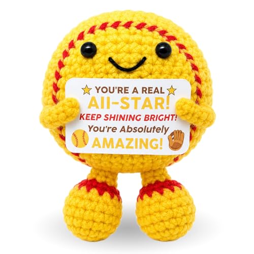 Funny Crochet Softball Gift for Softball Lovers, Handmade Positive Softballs Decor with Encouragement Card, Cute Sports Keepsake for Friends Family Birthday Gift - color: Softball