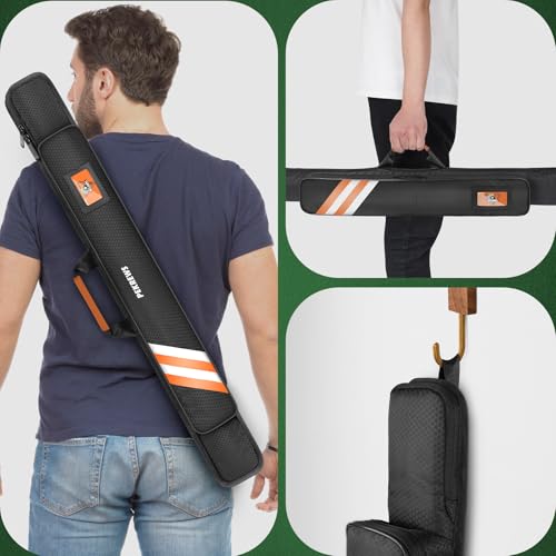 PEKREWS Pool Cue Case, Soft Pool Stick Case 1x1 Holds 1 Butt and 1 Shaft with Queue Zipper Pocket, Sturdy Polyester Billiard Cue Bag with Shoulder Strap Handle, Billiard Stick Bag for Men and Women - color: Orange