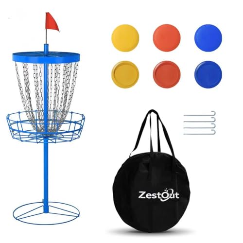 Backyard Disc Golf Basket - Portable 24-Chain Target for Outdoor Practice, Easy Setup Heavy Duty | 6 Discs + Carry Bag + Ground Stake Included | Competition-Spec Size | Rust-Resistant - color: Blue