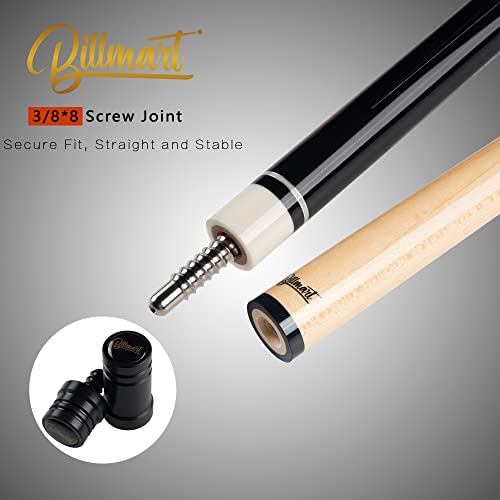 Billmart Pool Cue Stick, Low Deflection Shaft Billiard Cue Sticks with Hard Case, Pool Table Sticks Queue, 19-21 oz Pool Que - color: Silver, size: 20 oz