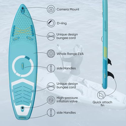 Inflatable Paddle Board,Stand Up Paddle Board Set, Extra Wide SUP Board with Removable Fin, Floating Paddle, Hand Pump, Waterproof Phone Pouch,Traveling Board - color: FT green