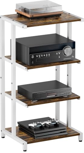 4-Tier Wooden Media Stand, AV Media Stand Corner Shelf for TV Accessories/Audiovisual Equipment/Optical Disc/PS4, Audio Storage Rack for Living Room, Gaming Room, Music Studio, White - color: White, size: NO Basket
