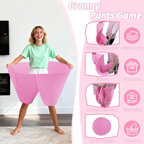 Granny Pants Game with Bouncy Balls and 1 Air Pump (Random Colors), Granny Pants Outdoor Game Baby Shower Funny Party Game for Adults & Families, Big Pants Ball Game Granny Pants Yard Game - color: Pink