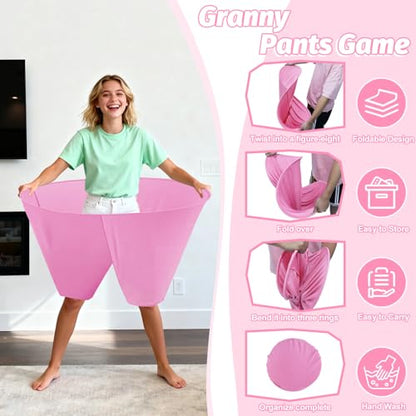 Granny Pants Game with Bouncy Balls and 1 Air Pump (Random Colors), Granny Pants Outdoor Game Baby Shower Funny Party Game for Adults & Families, Big Pants Ball Game Granny Pants Yard Game - color: Pink