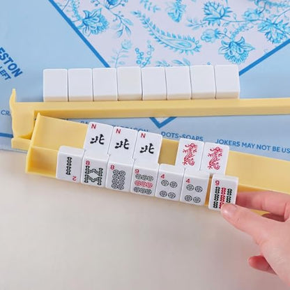 4 Pcs 18.7 Inch Creamy Yellow Acrylic Mahjong Tile Racks with Pushers for Game Night American Mahjong Racks Tile Set for Mah Jong Lovers and Beginners - color: Creamy Yellow