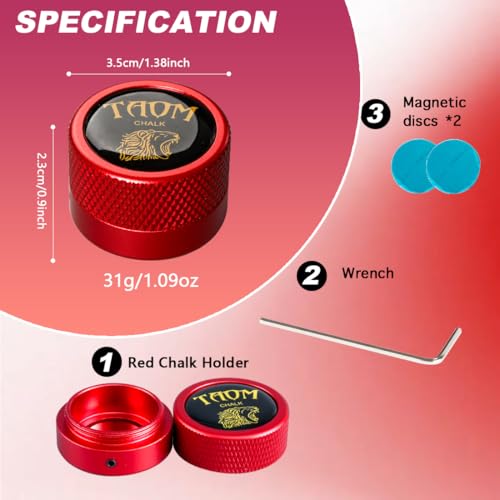 TAOM Upgrade Pool Chalk Holder Round Shaped Practical Tool Billiards Accessories Magnetic Mini Chalk Tip Case Container Round Box Billiards,Cue Tip Tool Scuffer Shaper - color: 2-Single Chalk holder-Red