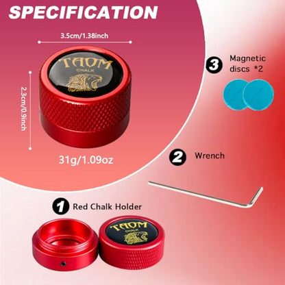 TAOM Upgrade Pool Chalk Holder Round Shaped Practical Tool Billiards Accessories Magnetic Mini Chalk Tip Case Container Round Box Billiards,Cue Tip Tool Scuffer Shaper - color: 2-Single Chalk holder-Red