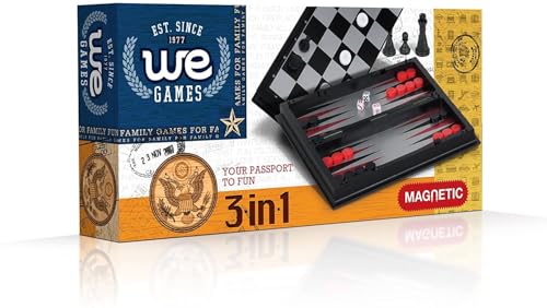WE Games 3-in-1 Travel Board Games Set - Magnetic Chess, Checkers, and Backgammon, All Travel Size, Perfect Car Game, 9.75 in. - size: 9.75 Inches