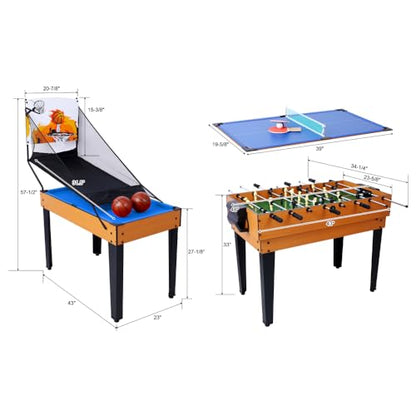 5-in-1 Multi-Game Table - Billiards, Push Hockey, Foosball, Ping Pong, and Basketball Black/Blue - color: Brown + Blue Tablecloth
