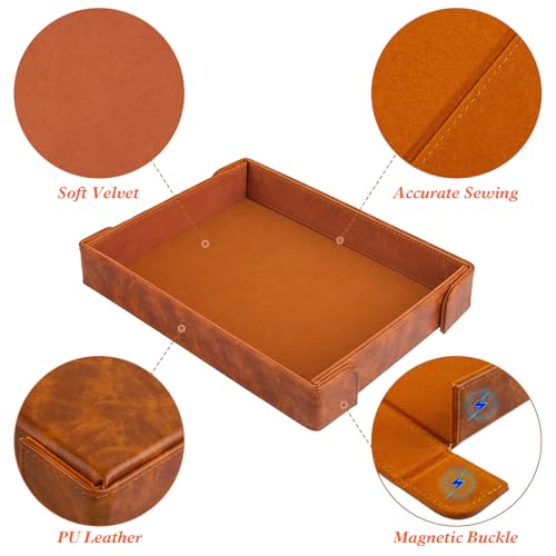 PU Leather Dice Tray Magnetic Folding Dice Rolling Mat with Felt Lining for Dice Games Portable Tabletop Board Games Tray - color: Brown