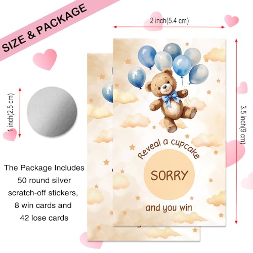 50 Pcs Bear Birthday Scratch Off Game Cards for Birthday Party | Ideal for Birthday Party Lottery Game Group Games Family Activity, Baby Shower Activity and Idea, Baby Shower Party Supplies - color: Light Beige