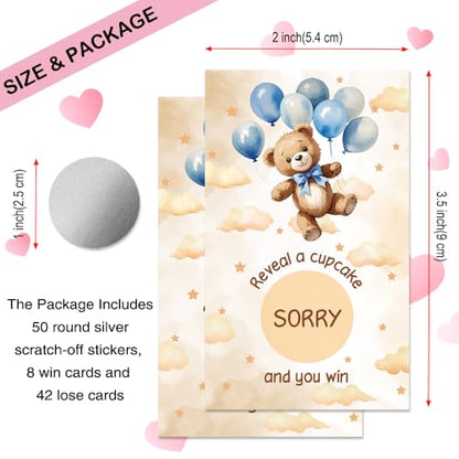50 Pcs Bear Birthday Scratch Off Game Cards for Birthday Party | Ideal for Birthday Party Lottery Game Group Games Family Activity, Baby Shower Activity and Idea, Baby Shower Party Supplies - color: Light Beige