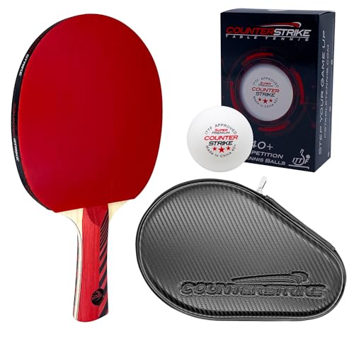 Counterstrike Omega Wolf Paddle Bundle (Includes Hard Case & 6 Balls) | Ping Pong Paddle | Offensive Table Tennis Paddle | ITTF Approved | Ping Pong Set - color: Black Matte Fiber Paddle Hard Case