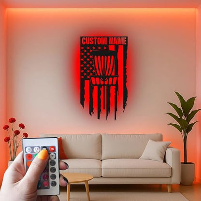 Custom Disc Golf Basket Led Light Metal Wall Art Personalized Gift for Disc Golfers Game Room Decor