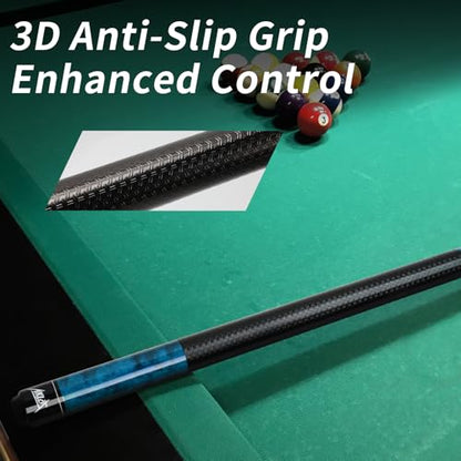 AKLOT Pool Cue Stick 58'', Canadian Maple Pro Billiard Cue &13mm Leather Tip, Anti-Slip Grip, 18/19/20/21oz Billiard Pool Stick for Adults/Beginner/Pro Player - color: Blue with Printed Grip