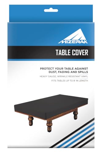 Mizerak Pool Table Cover – Heavy-Duty Black Vinyl – Fits Pool Tables Up to 8′ – Water, Dust & Spill Resistant – Must-Have Table Protection