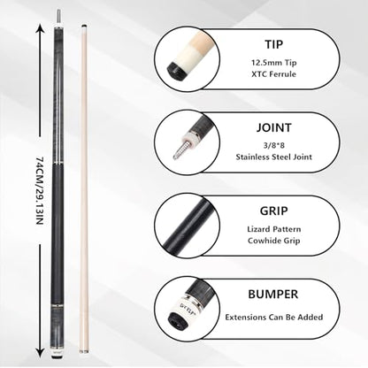 CUEELF Pool Cue Stick Low Deflection Hand-Made Inlay Billiard Cue 58'' Professional Billiard Pool Cue Stick for Adults-12.5mm Tip,3/8 * 8 Joint - color: WD-SM-HB-HUI
