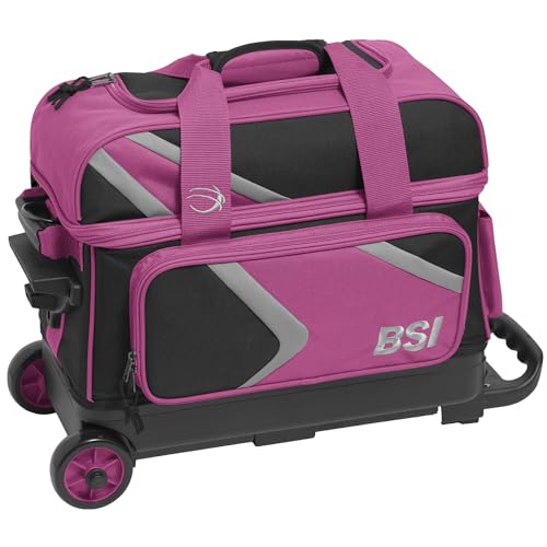 BSI Dash Roller Bowling Bag with Smooth Rolling Wheels, Padded Ball Compartment, Retractable Locking Handle, & Shoe Pocket - color: Black/Pink/Gray, style: Double