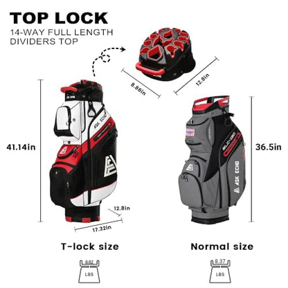 ASK ECHO T-Lock Golf Cart Bag, Quiet 14-Way Full-Length Divider - color: White