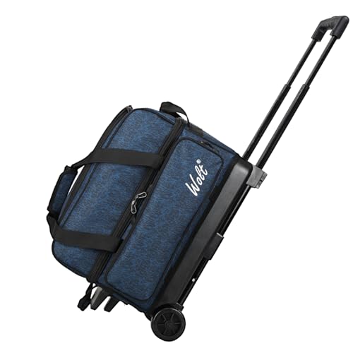 WOLT Double Roller 2 Ball Bowling Bag with Separate Shoe Compartment, Large Capacity Bowling Ball Bag with Accessory Pocket, Retractable Handle Extends to 40" - color: HealthBlue