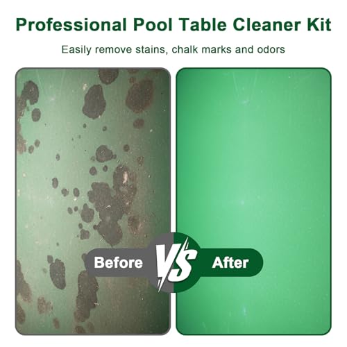 8pcs Pool Table Cleaning Kit - Powerful Cleaner Quickly Breaks Down Chalk & Stains, Restores Felt Smoothness - With Crevice Cleaning Brush and Anti-Static Glove - Gift for Billiard Enthusiasts
