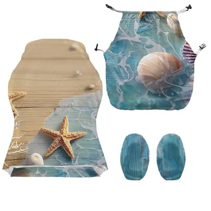 Suobstales Beach Starfish Seashell Conch Wood Print Gaming Chair Covers Slipcovers, Stretchable Elastic Computer Reclining Gaming Chair Seat Cover with Armrest Cover (No Chairs) - color: Beach Starfish Seashell Conch Wood