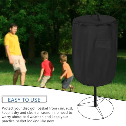 Disc Golf Basket Cover, Double Stitched Seam, Tear and UV resistant-420D Heavy Duty Fabric, Water-resistant, Sun Protection, Flying Disc Golf Basket Accessories, 27.6" D x 35.43'' H，Black