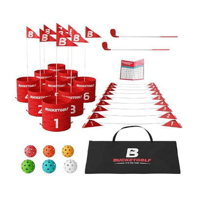 BUCKETGOLF 9 Hole Bundle - Outdoor Golf Game for All Ages. Adults, Kids, Family. Play Anywhere. Yards, Beach, Park, Backyard. Includes 2 Right-Handed Clubs - size: 2 Clubs (2 RH)