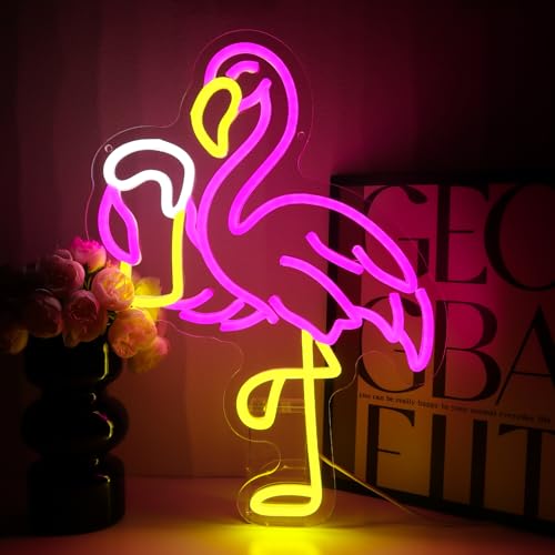 Flamingo Beer Neon Sign for Wall Decor, Drinking Led Signs for Bar, USB Dimmable Tropical Neon Lights for Man Cave Home Pub Hawaiian Summer Beach Party Shop Restaurant Wall Art - style: Beer Flamingo