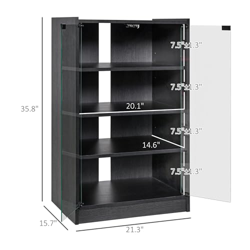 21" Storage Cabinet with Tempered Glass Doors, Floor Storage Cabinets with Adjustable Shelves, Storage Locker with Cable Management Holes for Living Rooms & Media Equipment, Distressed Black