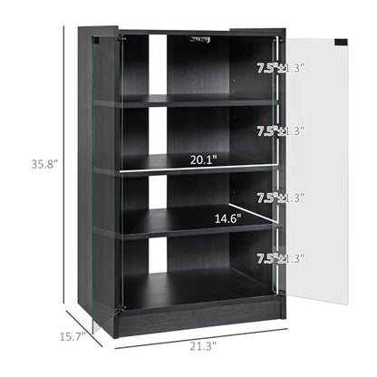 21" Storage Cabinet with Tempered Glass Doors, Floor Storage Cabinets with Adjustable Shelves, Storage Locker with Cable Management Holes for Living Rooms & Media Equipment, Distressed Black