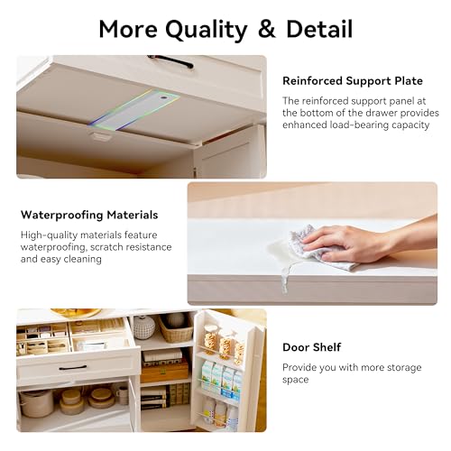 FJTJBSI 72" Kitchen Pantry Cabinet with LED Light and Charging Station Tall Pantry Storage Cabinet with Adjustable Shelves and Door Shelves Modern Kitchen Hutch with Microwave Stand and Countertop - color: White