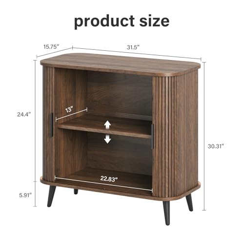 Svimi Accent Cabinet with Sliding Doors - Walnut Sideboard Buffet Cabinet with Storage for Coffee Bar, Console Table - MCM Design Bar Cabinets for Modern Home Décor