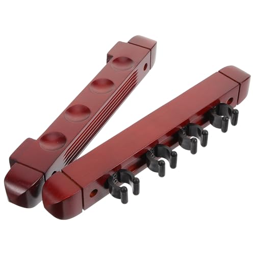 Cabilock Wood Wall-Mounted Pool Stick Rack 4-Hole Solid Wood Billiard Cue Stand Holder Set of 2 Burgundy for Game Room Storage and Display