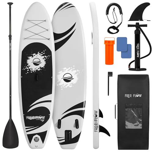 SereneLife 10’6" Inflatable Stand Up Paddle Board with Premium SUP Accessories - Wide Stable Design with Non-Slip EVA Deck Pad, for Youth and Adults, 350 lbs. Capacity - color: Black and Gray