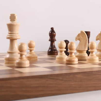 Ajedrez Magnetic Wooden Chess Set, 15" Walnut Folding Chess Board with Handcrafted Staunton Pieces 2 Extra Queens, Portable Travel Chess Board Game for Adults Kids, Gift Box & Storage Bag - color: Gray