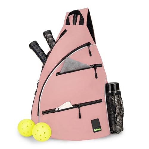 Goloni Pickleball Bag for Women Men, Convertible Pickleball Backpack Sling Bag with Fence Hook, Waterproof Polyester Paddle Bag with Multiple Compartments - color: Pink