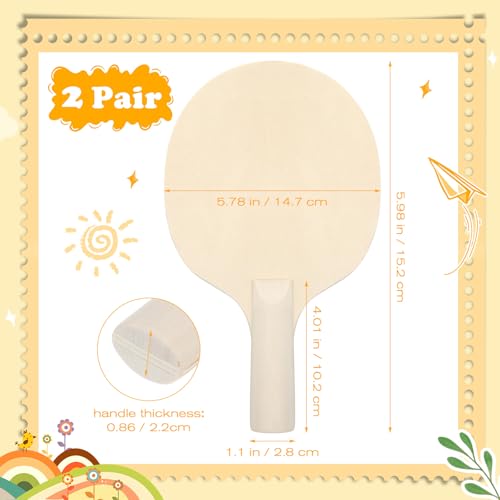 Unfinished Wooden Ping Pong Paddles, 2 Pairs Unpainted Wood Table Tennis Paddles - Plain Wood Table Tennis Rackets for Indoor & Outdoor Games