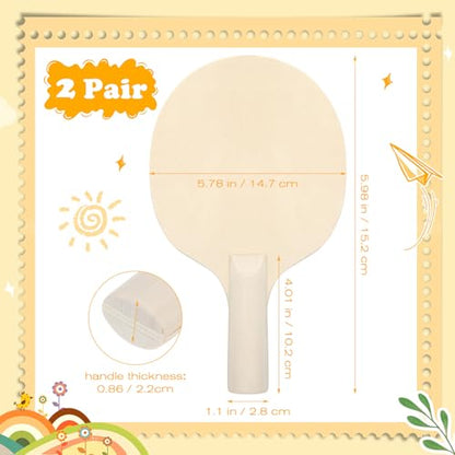 Unfinished Wooden Ping Pong Paddles, 2 Pairs Unpainted Wood Table Tennis Paddles - Plain Wood Table Tennis Rackets for Indoor & Outdoor Games
